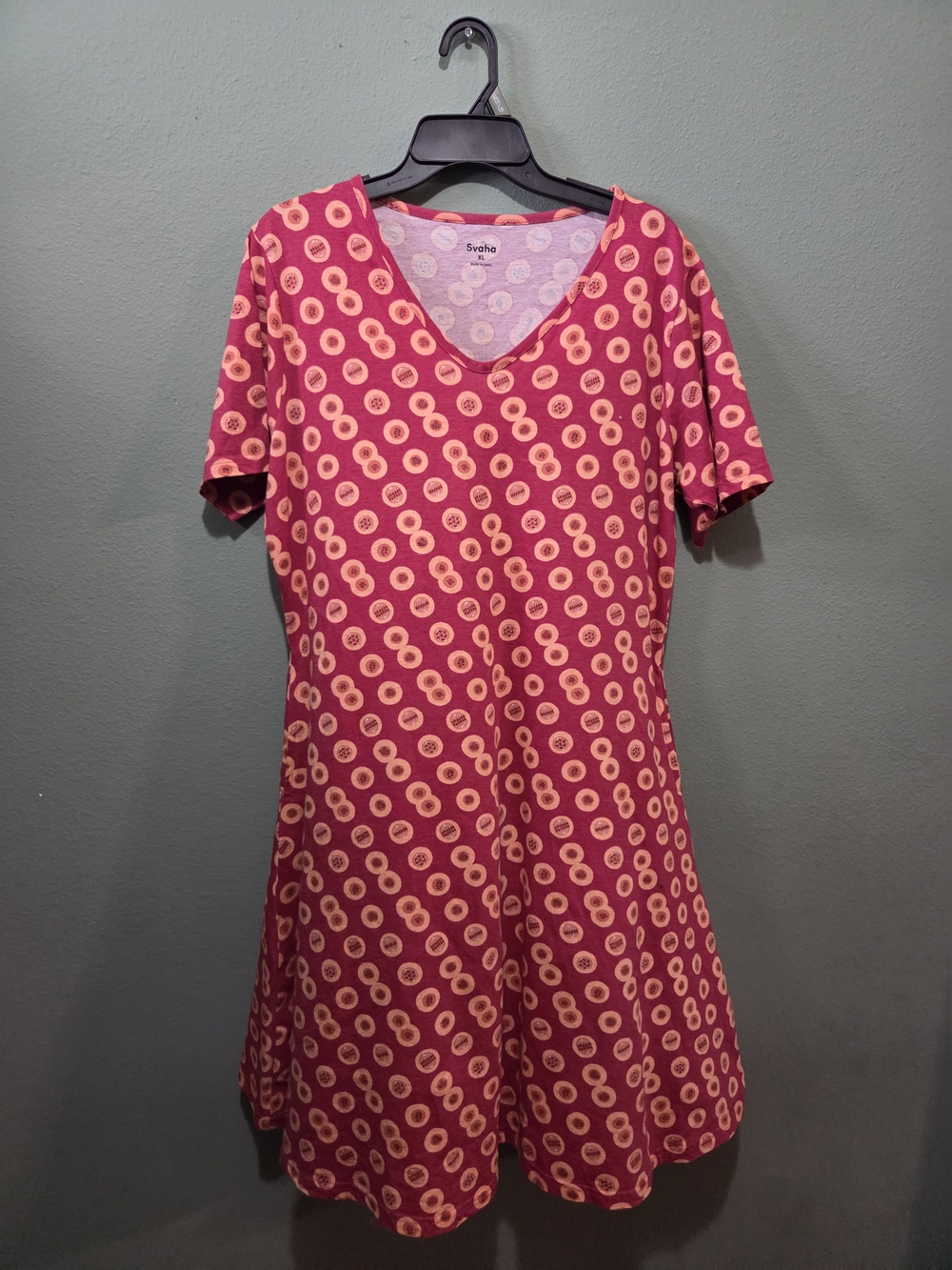 Like New Svaha A Line Mitosis Vibrant Pink Patterned V-Neck Dress